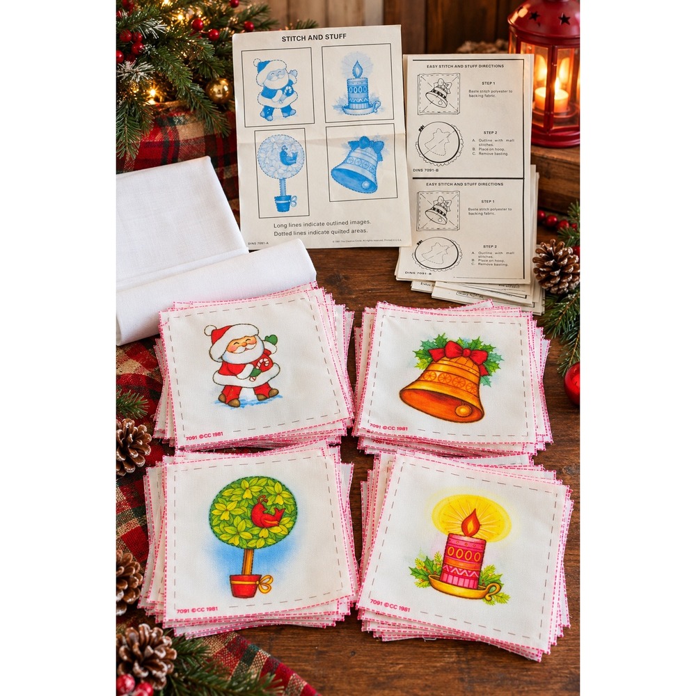 Vintage 1981 Stitch & Stuff Christmas Craft Fabric Panels Sewing Kit Lot